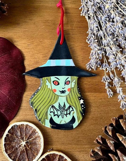 Witch Ornament / Ceramic