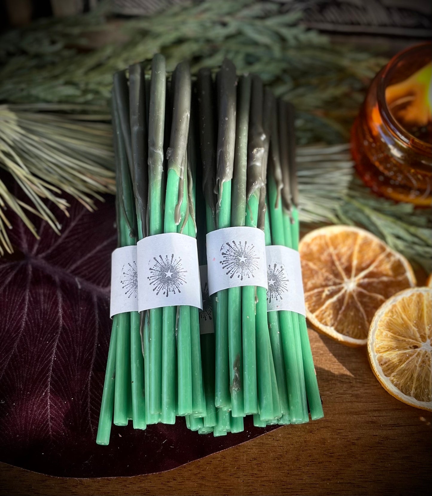 Twigs candles / bundle of 10 / green