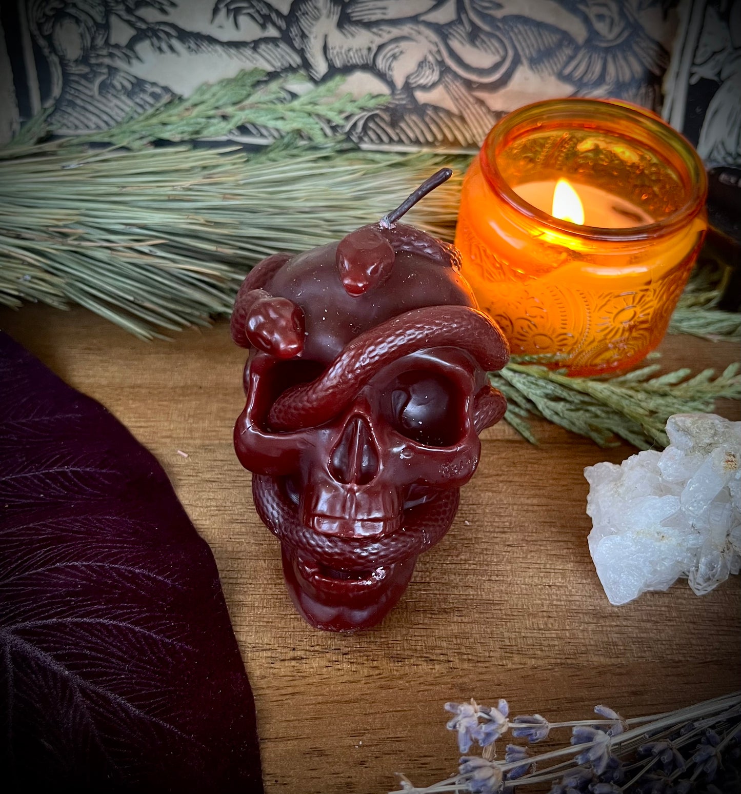 Skull w/Serpents Candle